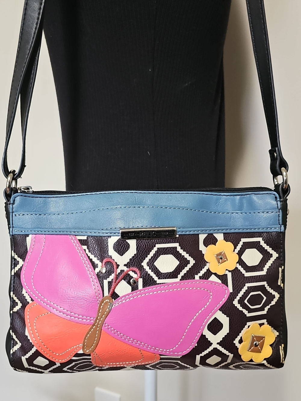 Relic Pink, Orange & Blue Butterfly Applique Crossbody Bag